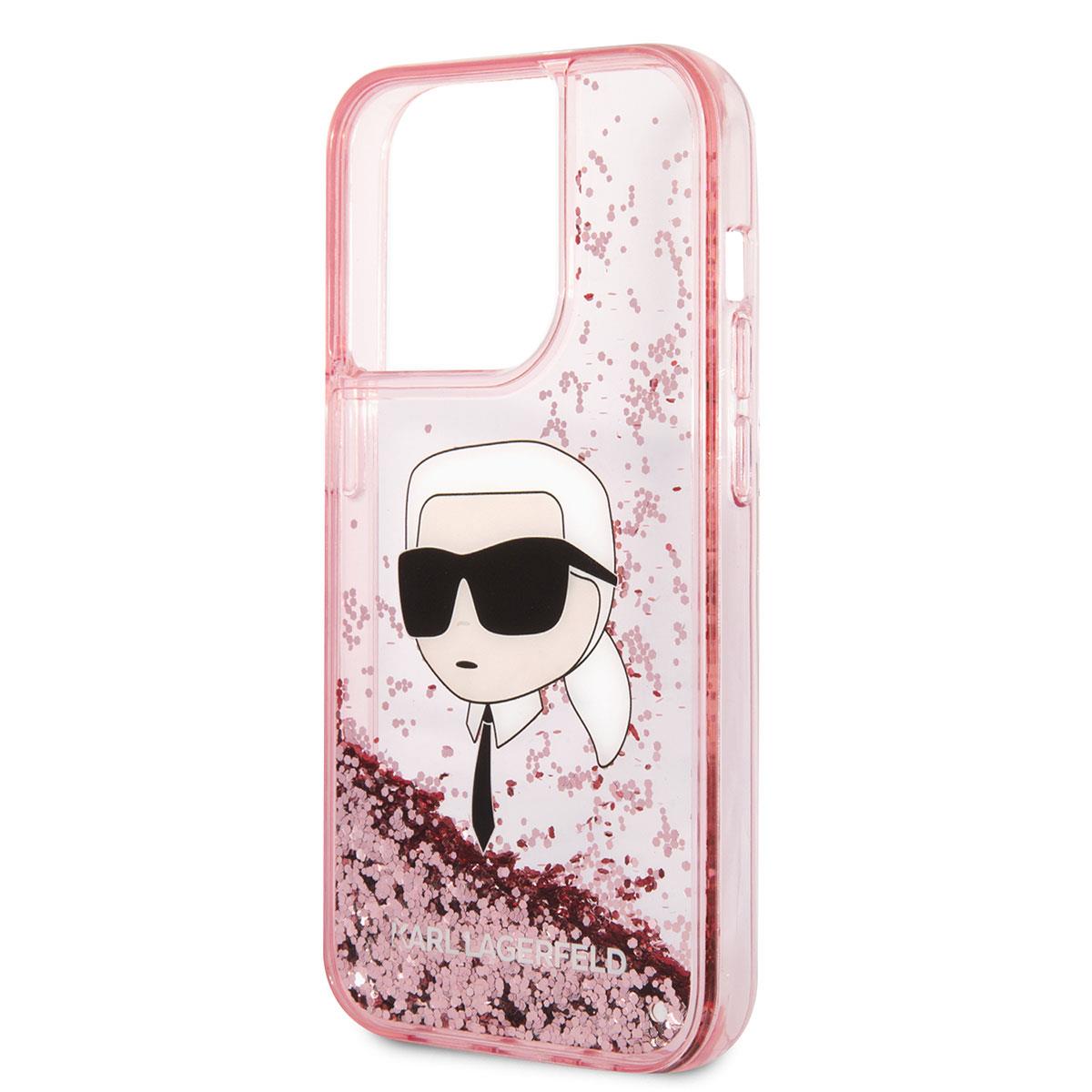 Apple iPhone 14 Pro Kılıf Karl Lagerfeld Sıvılı Simli Karl Head Dizayn Kapak
