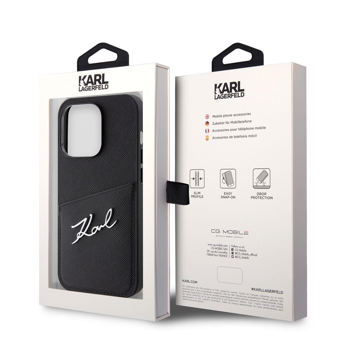 Apple iPhone 14 Pro Kılıf Karl Lagerfeld Saffiano Deri Kartlıklı Dizayn Kapak