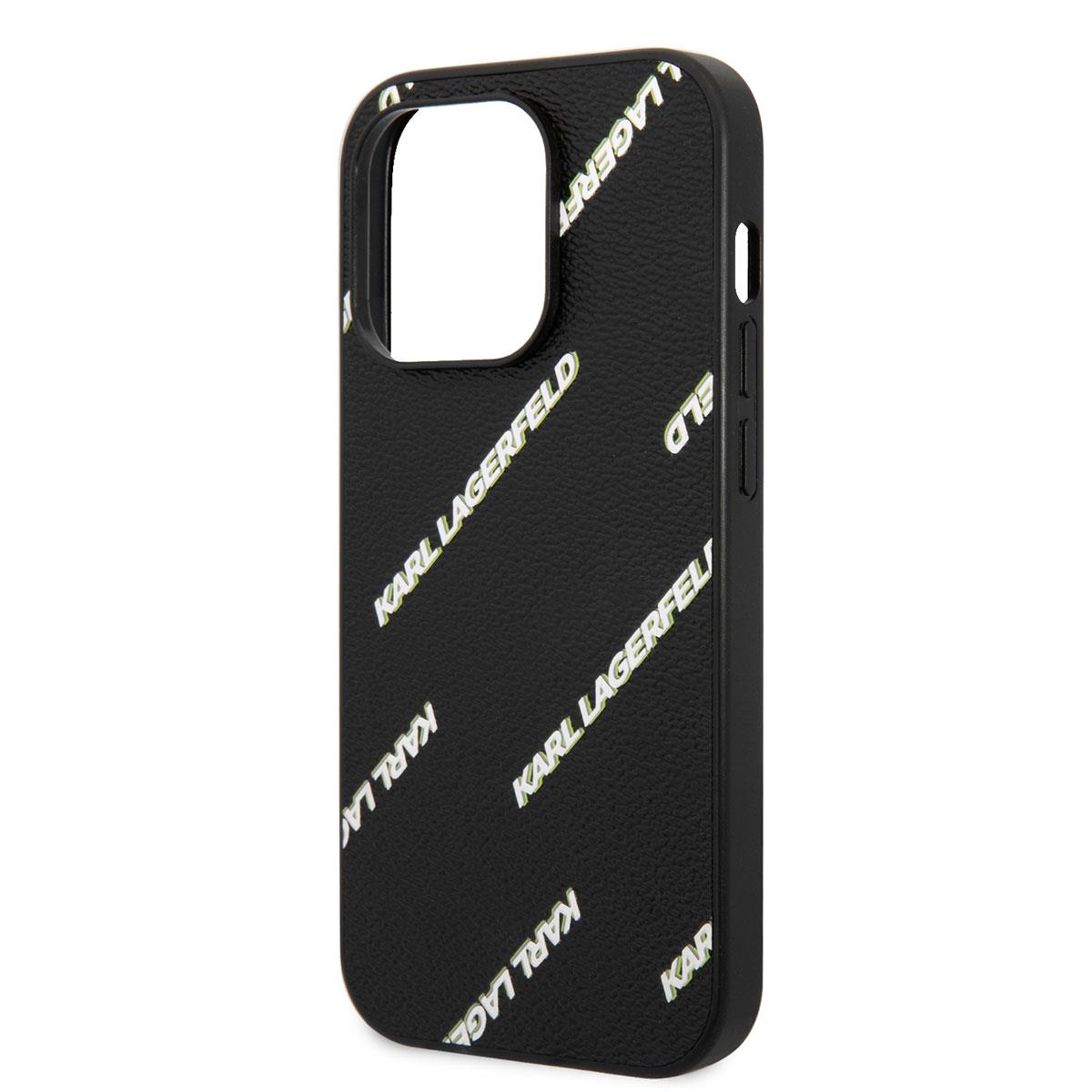Apple iPhone 14 Pro Kılıf Karl Lagerfeld PU Suni Deri Logolu Dizayn Kapak