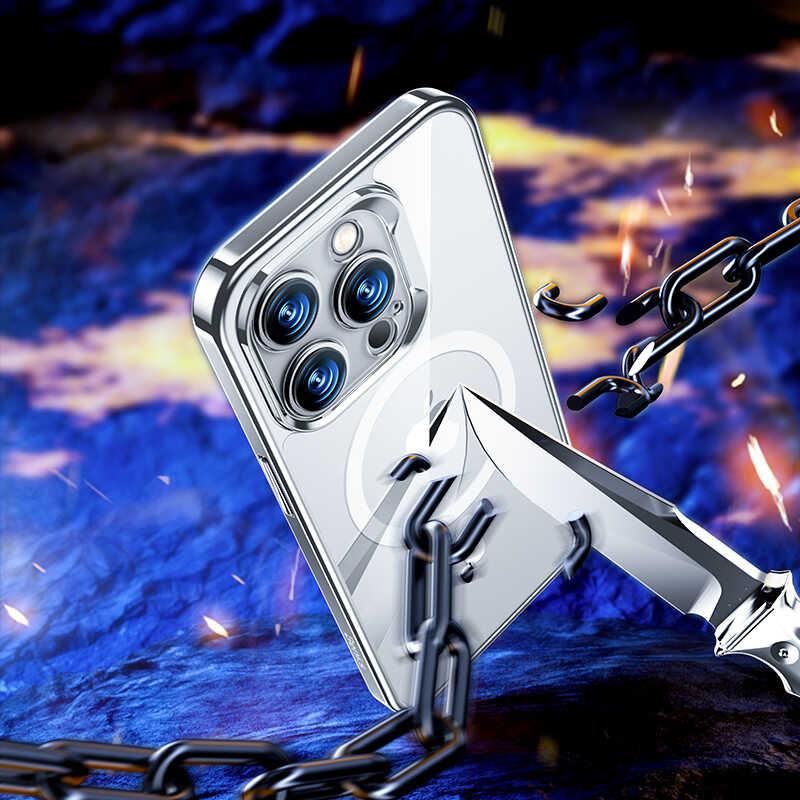 Apple iPhone 14 Pro Kılıf Magsafe Şarj Özellikli Cam Yüzey Ekran Koruyuculu Benks Electroplated Kapak