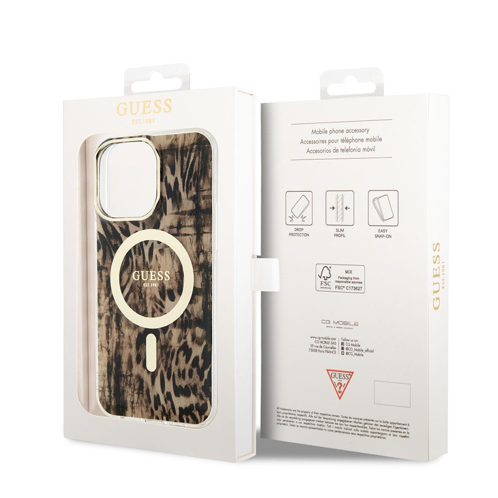 Apple iPhone 14 Pro Max Kılıf GUESS Magsafe Şarj Özellikli Leopar Desenli Kapak