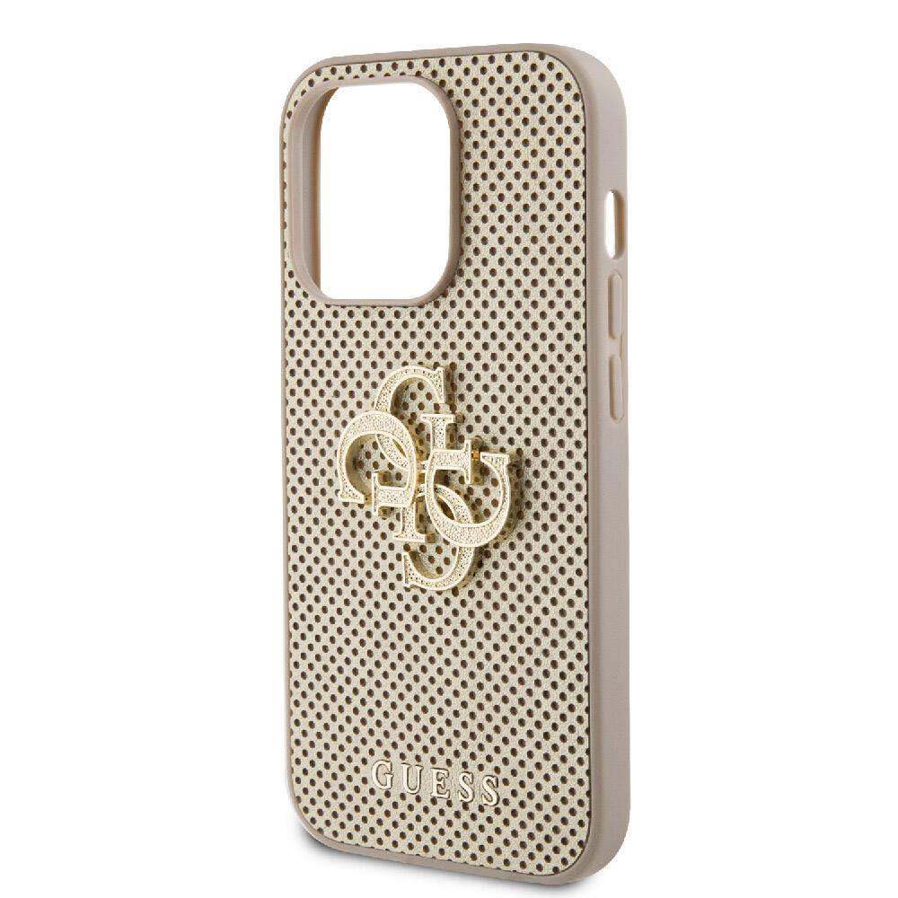 Apple iPhone 14 Pro Max Kılıf Guess Orjinal Lisanslı Delikli Yazı ve 4G Glitter Büyük Metal Logolu Kapak