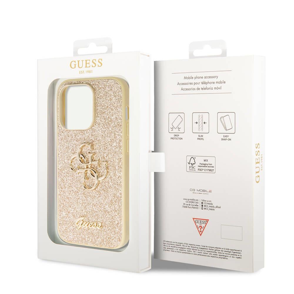 Apple iPhone 14 Pro Max Kılıf Guess Orjinal Lisanslı 4G Büyük Metal Logolu Glitter Kapak
