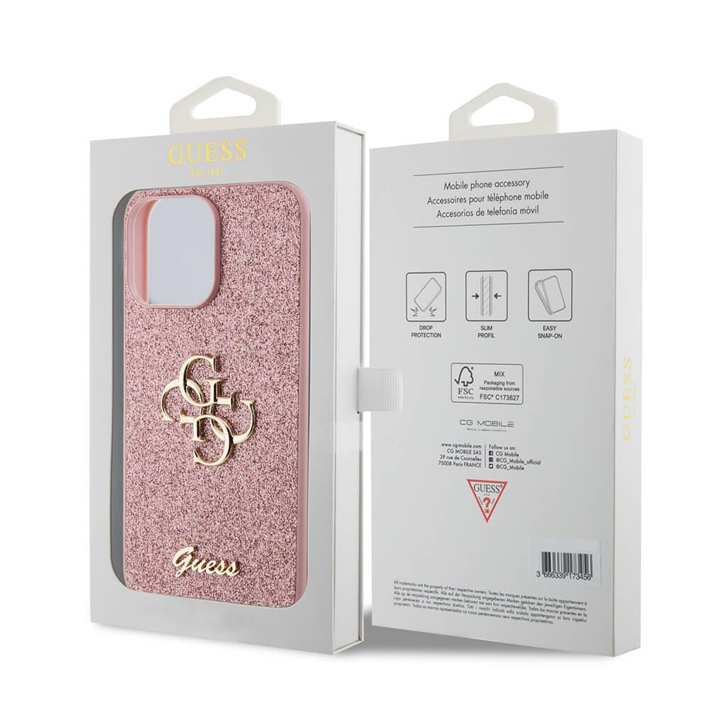 Apple iPhone 14 Pro Max Kılıf Guess Orjinal Lisanslı 4G Büyük Metal Logolu Glitter Kapak