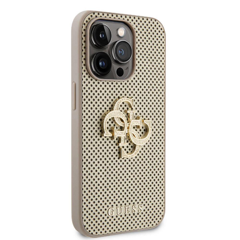 Apple iPhone 14 Pro Max Kılıf Guess Orjinal Lisanslı Delikli Yazı ve 4G Glitter Büyük Metal Logolu Kapak