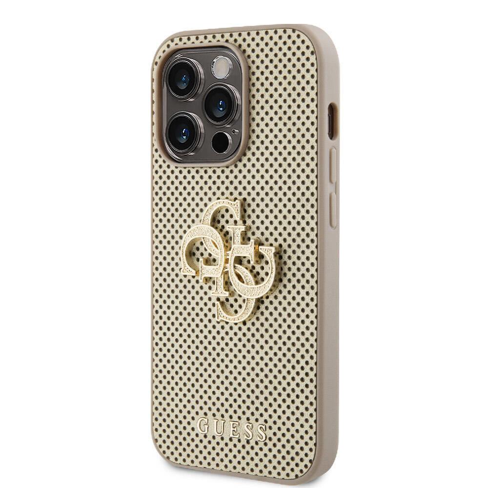 Apple iPhone 14 Pro Max Kılıf Guess Orjinal Lisanslı Delikli Yazı ve 4G Glitter Büyük Metal Logolu Kapak