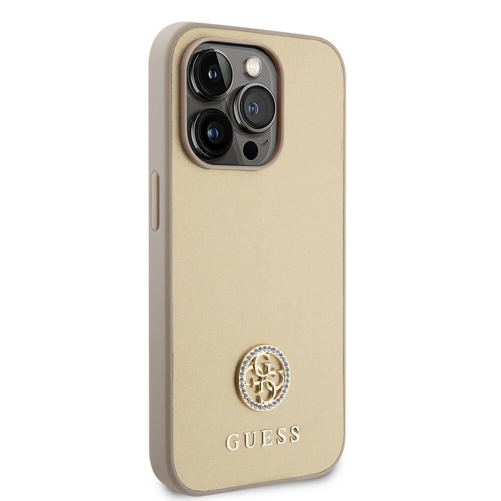 Apple iPhone 14 Pro Max Kılıf Guess Orjinal Lisanslı Deri 4G Metal Logo Strass Kapak