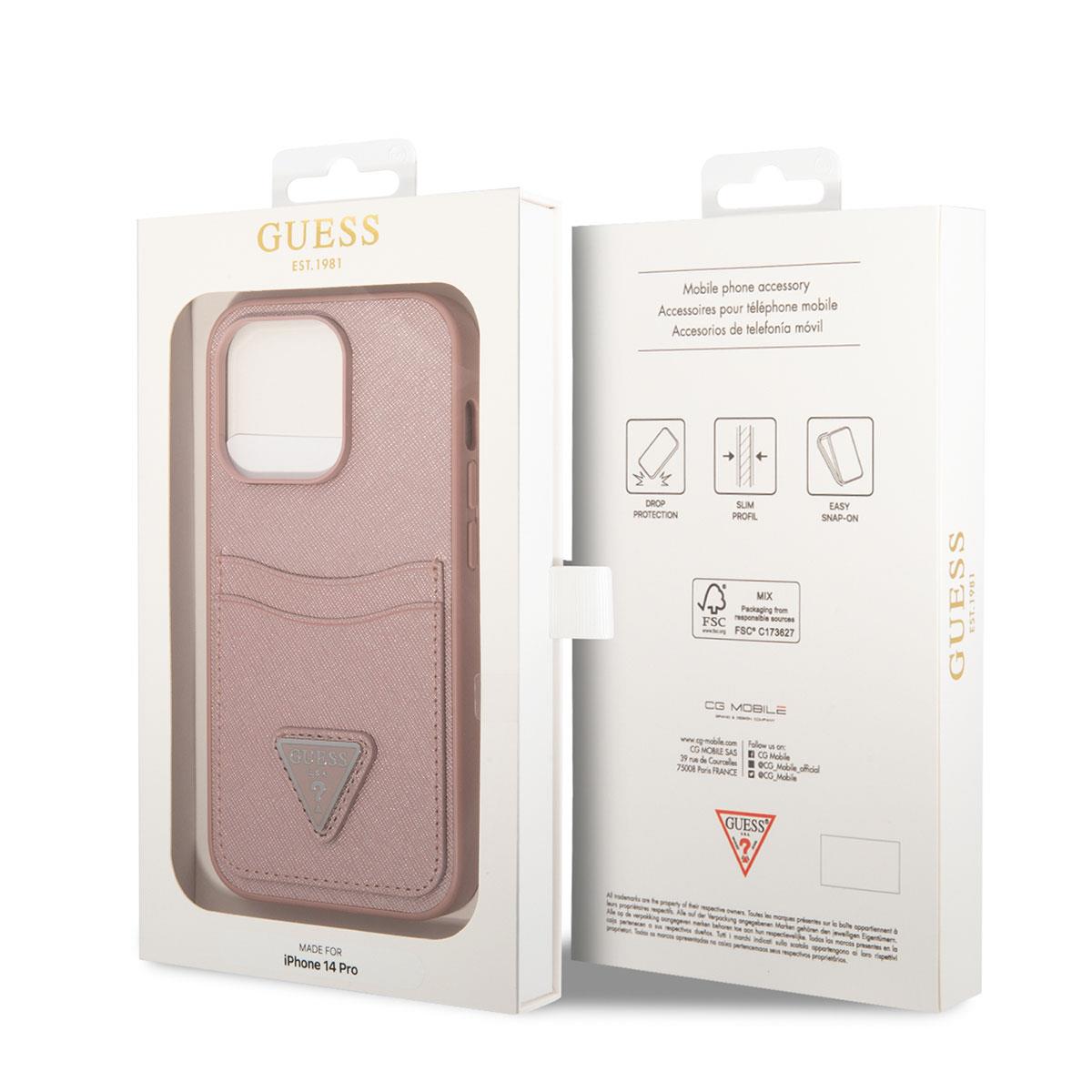 Apple iPhone 14 Pro Max Kılıf GUESS PU Safran Deri Kartlıklı Dizayn Kapak