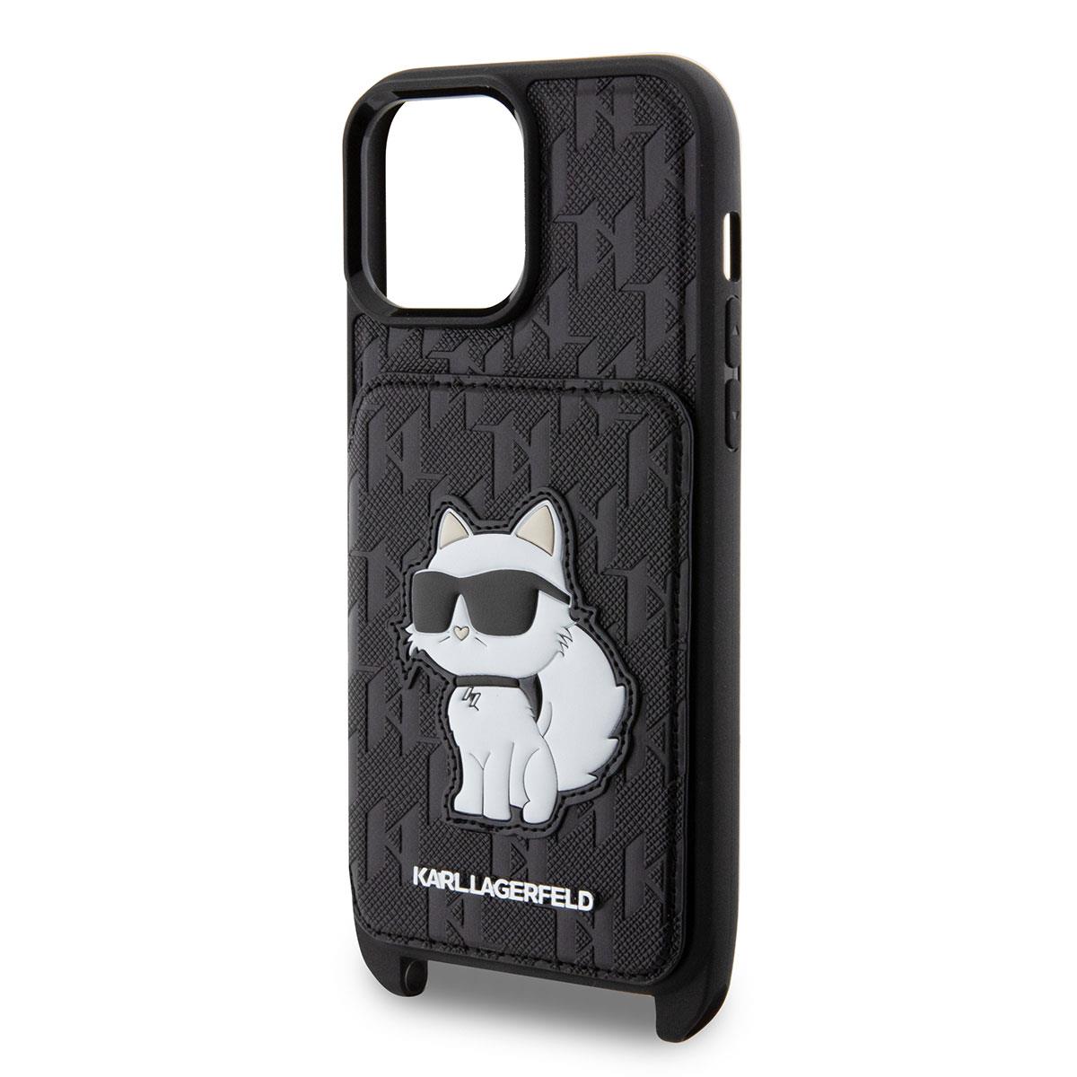 Apple iPhone 14 Pro Max Kılıf Karl Lagerfeld Boyun Askılı Kartlıklı Choupette Dizayn Kapak
