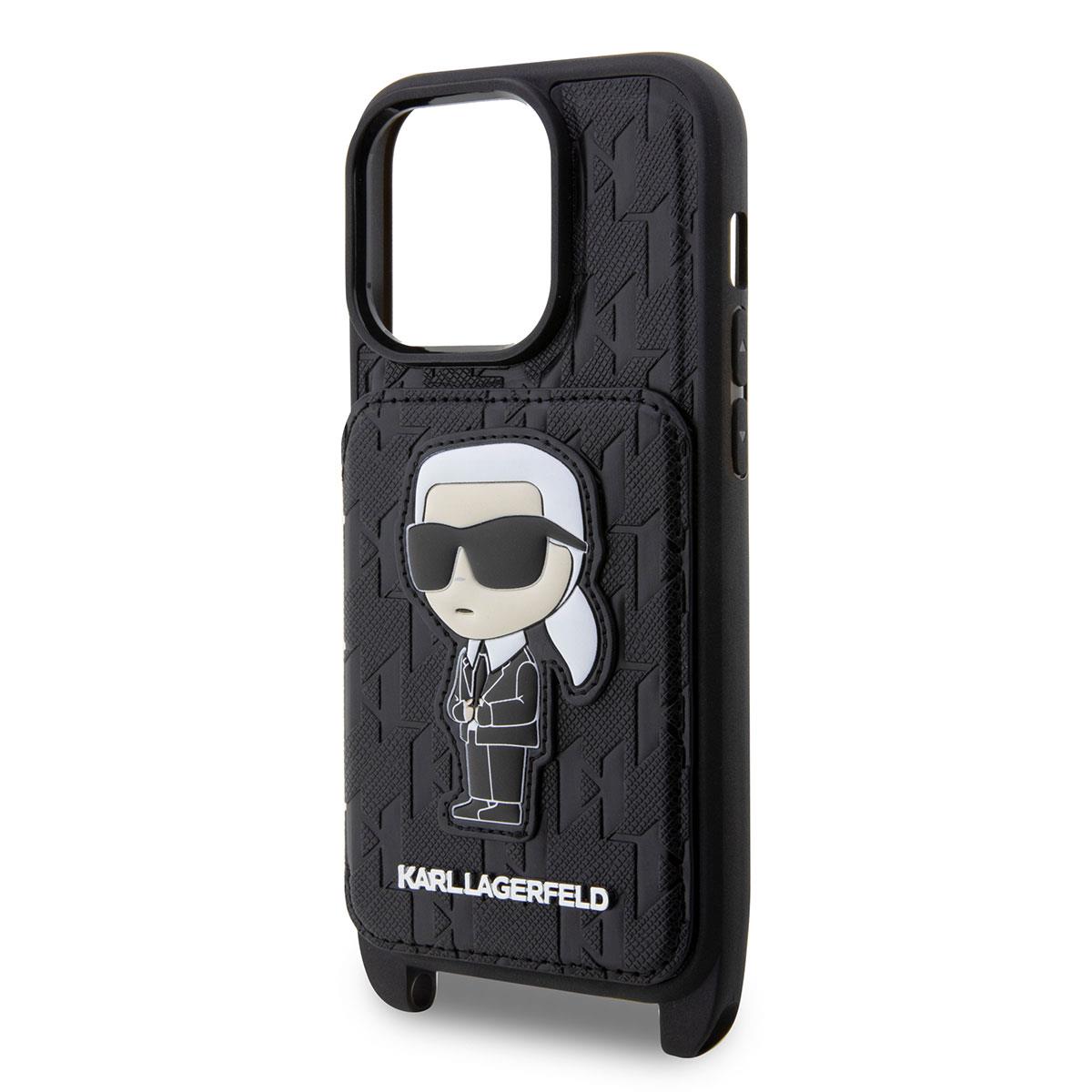 Apple iPhone 14 Pro Max Kılıf Karl Lagerfeld Boyun Askılı Kartlıklı Karl Dizayn Kapak