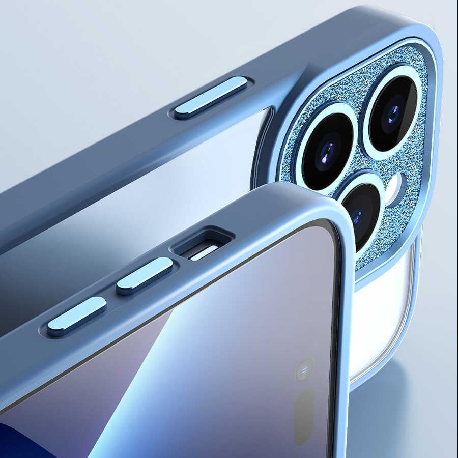 Apple iPhone 14 Pro Max Kılıf ​​​​​Wiwu GCC-105 Lens Korumalı Renkli Kenar Arkası Şeffaf Multicolor Kapak