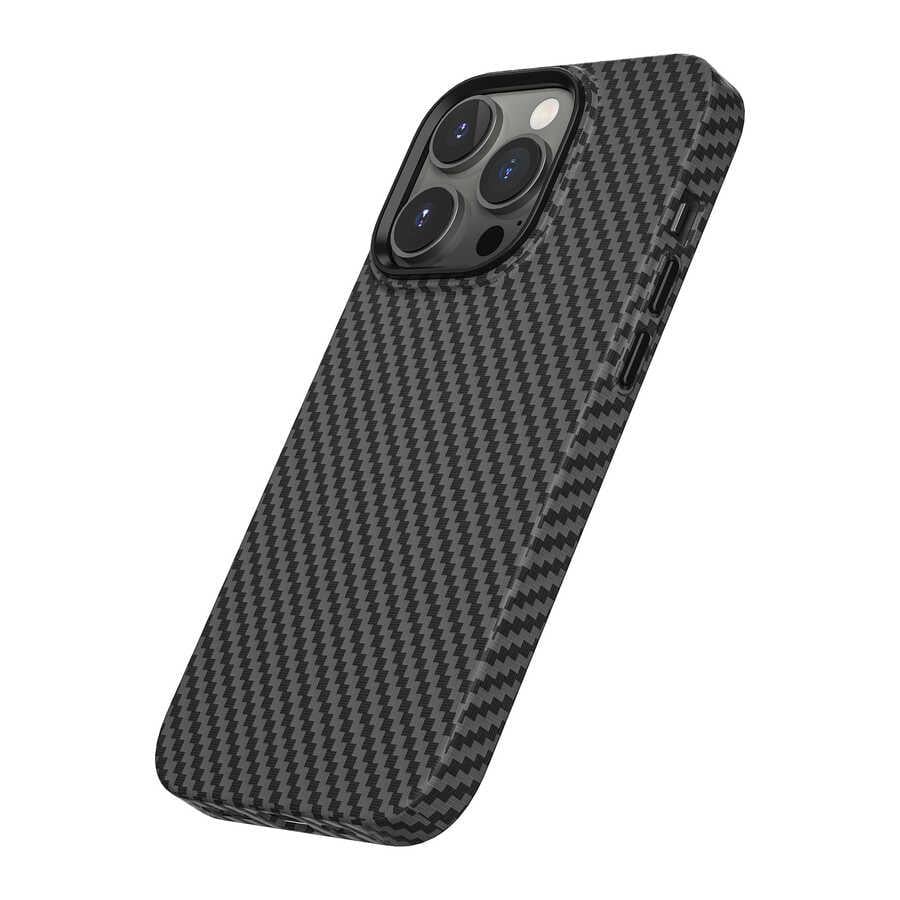 Apple iPhone 14 Pro Max Kılıf ​​​​​Wiwu Karbon Fiber Görünümlü Magsafe Wireless Şarj Özellikli Kabon Kapak