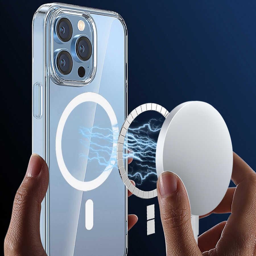 Apple iPhone 14 Wiwu Magsafe Şarj Özellikli Lens Korumalı Şeffaf Silikon Kapak