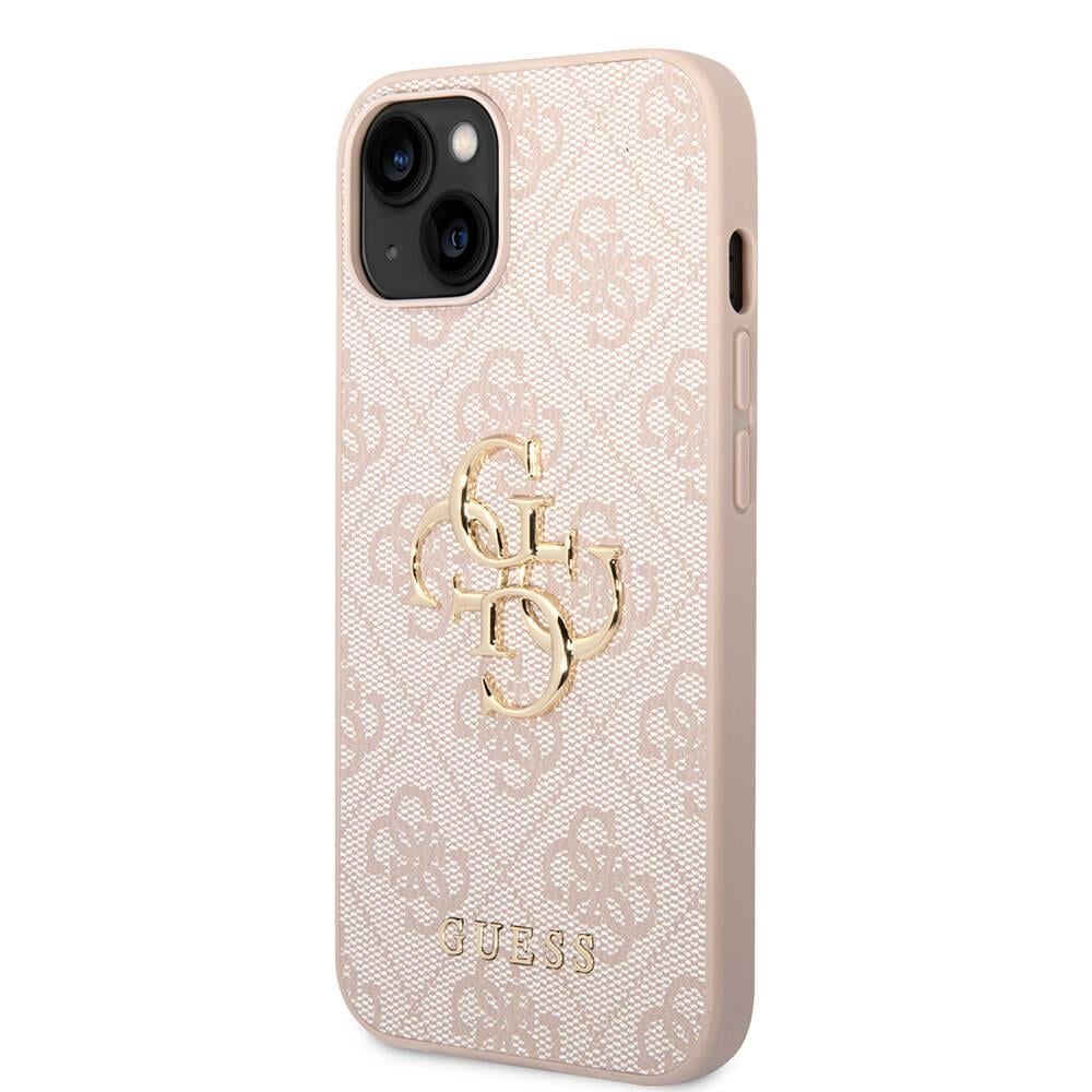 Apple iPhone 15 Kılıf Guess Orjinal Lisanslı PU Deri Yazı ve 4G Metal Logolu Desenli Kapak