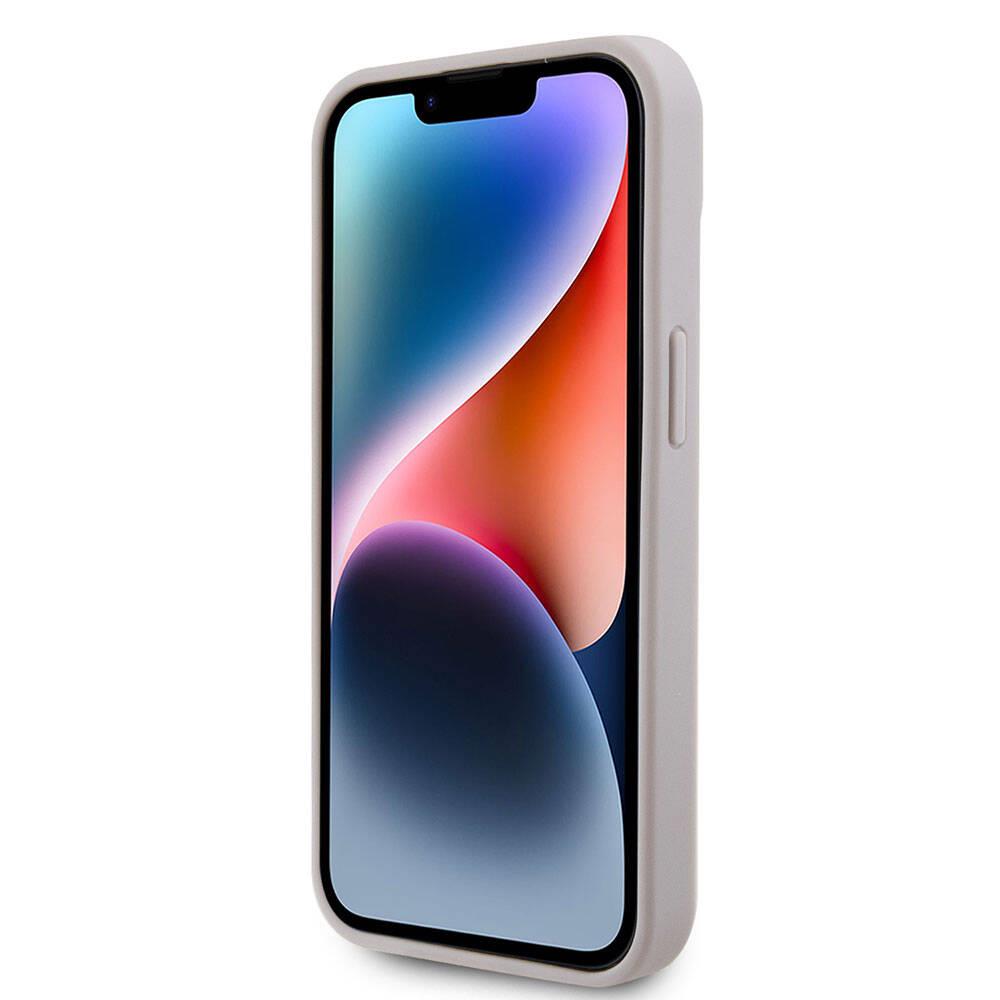 Apple iPhone 15 Kılıf Guess Orjinal Lisanslı PU Deri Taşlı Üçgen Logo 4G Desenli Strass Kapak