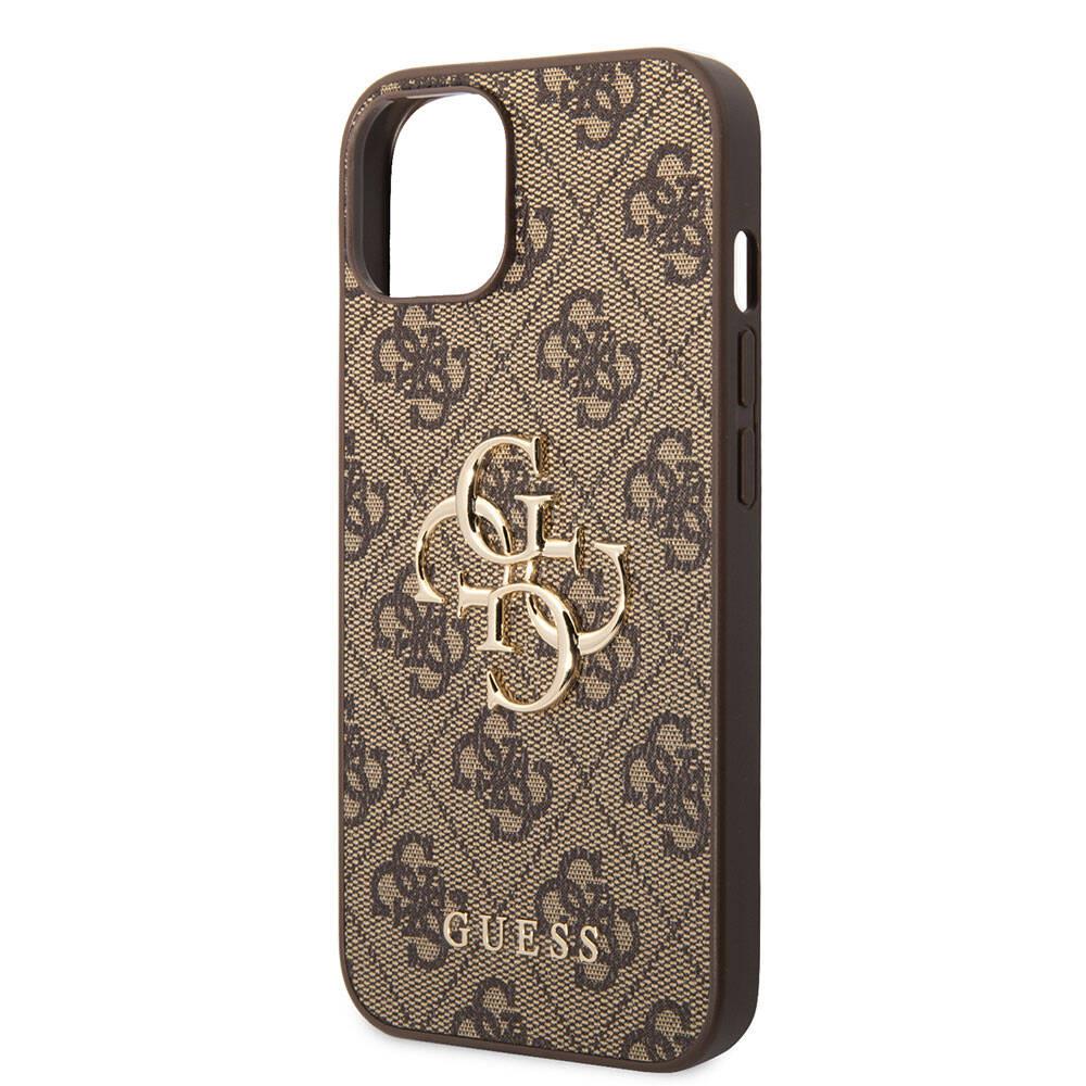 Apple iPhone 15 Kılıf Guess Orjinal Lisanslı PU Deri Yazı ve 4G Metal Logolu Desenli Kapak
