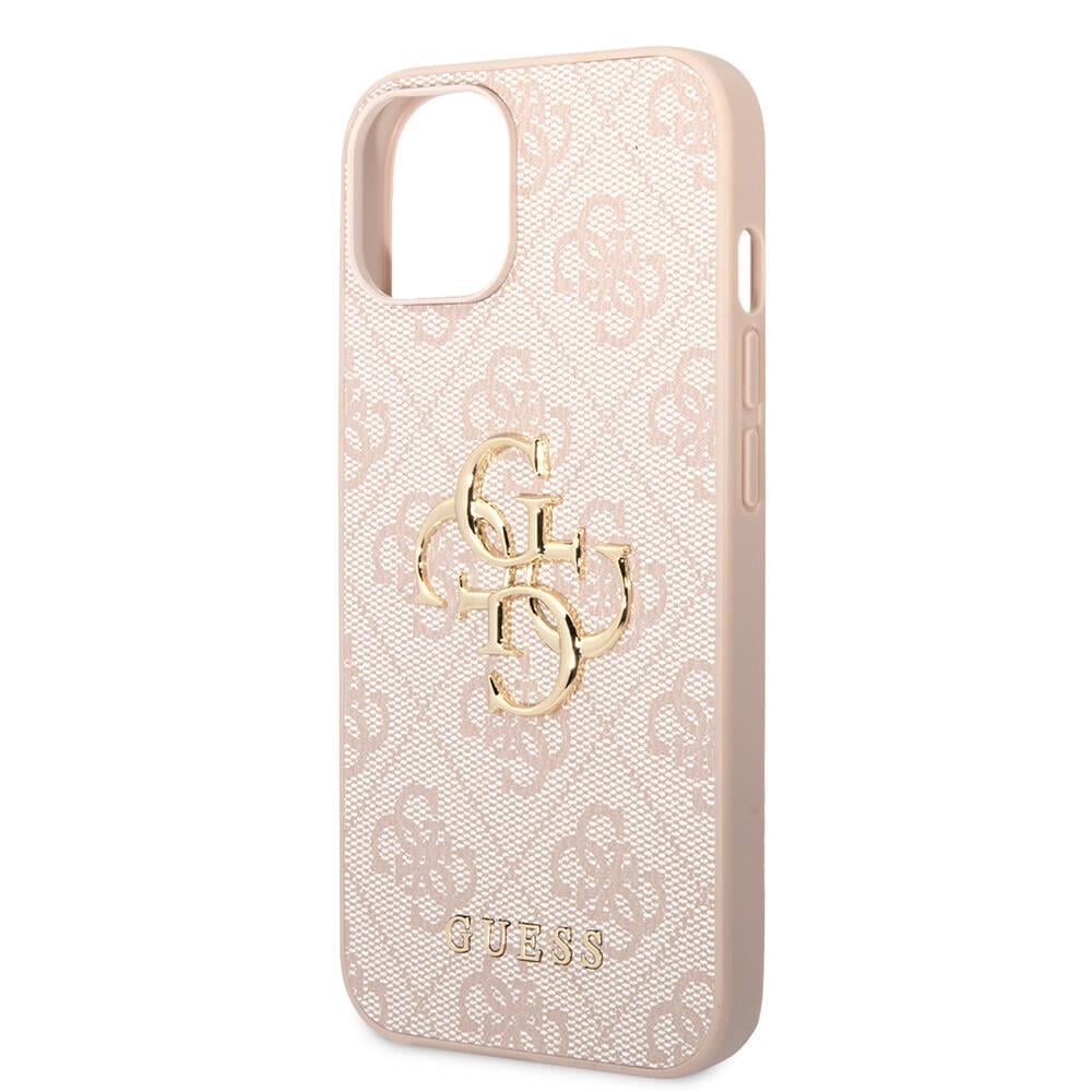 Apple iPhone 15 Kılıf Guess Orjinal Lisanslı PU Deri Yazı ve 4G Metal Logolu Desenli Kapak