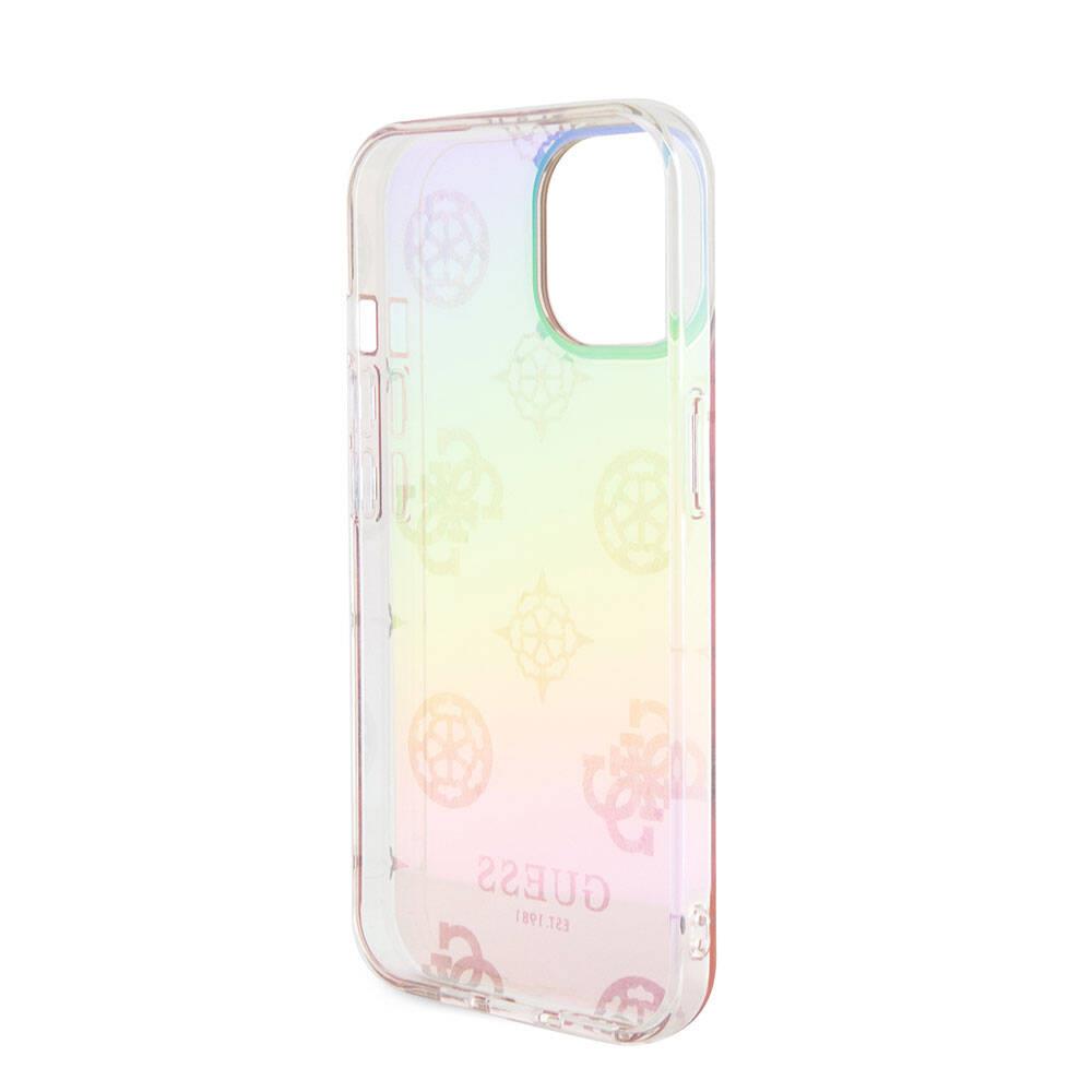 Apple iPhone 15 Kılıf Guess Orjinal Lisanslı Desenli Yazı Logolu Askı İpli Holografik Glitter Peony Kapak