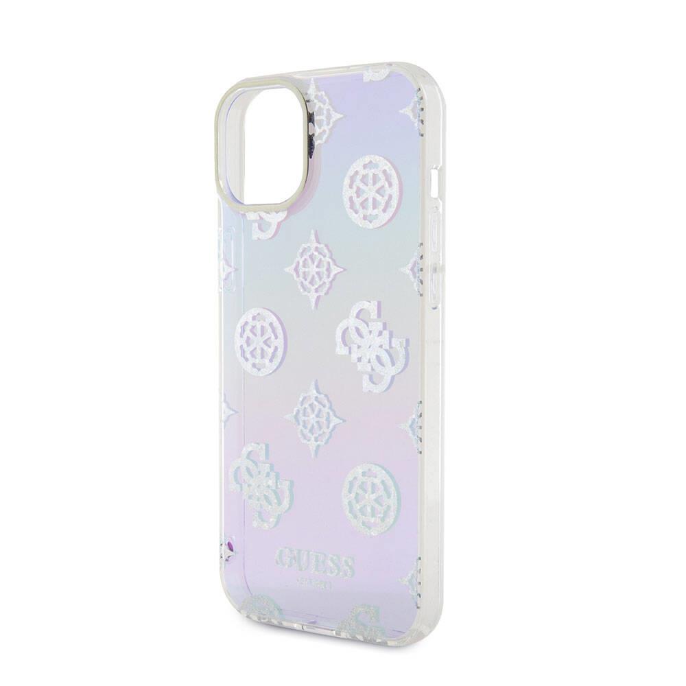 Apple iPhone 15 Kılıf Guess Orjinal Lisanslı Desenli Yazı Logolu Askı İpli Holografik Glitter Peony Kapak