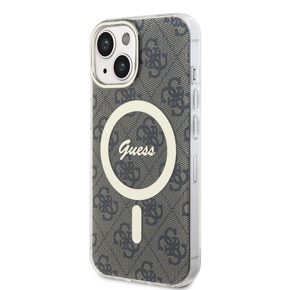 Apple iPhone 15 Kılıf Guess Orjinal Lisanslı Magsafe Şarj Özellikli Yazı Logolu 4G Desenli Kapak