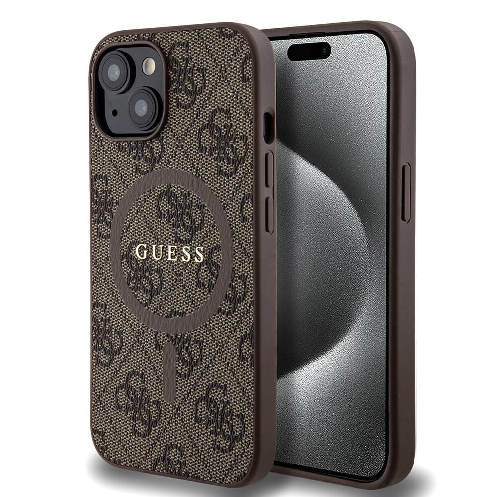 Apple iPhone 15 Kılıf Guess Orjinal Lisanslı Magsafe Şarj Özellikli 4G Desenli Yazı Logolu Kapak