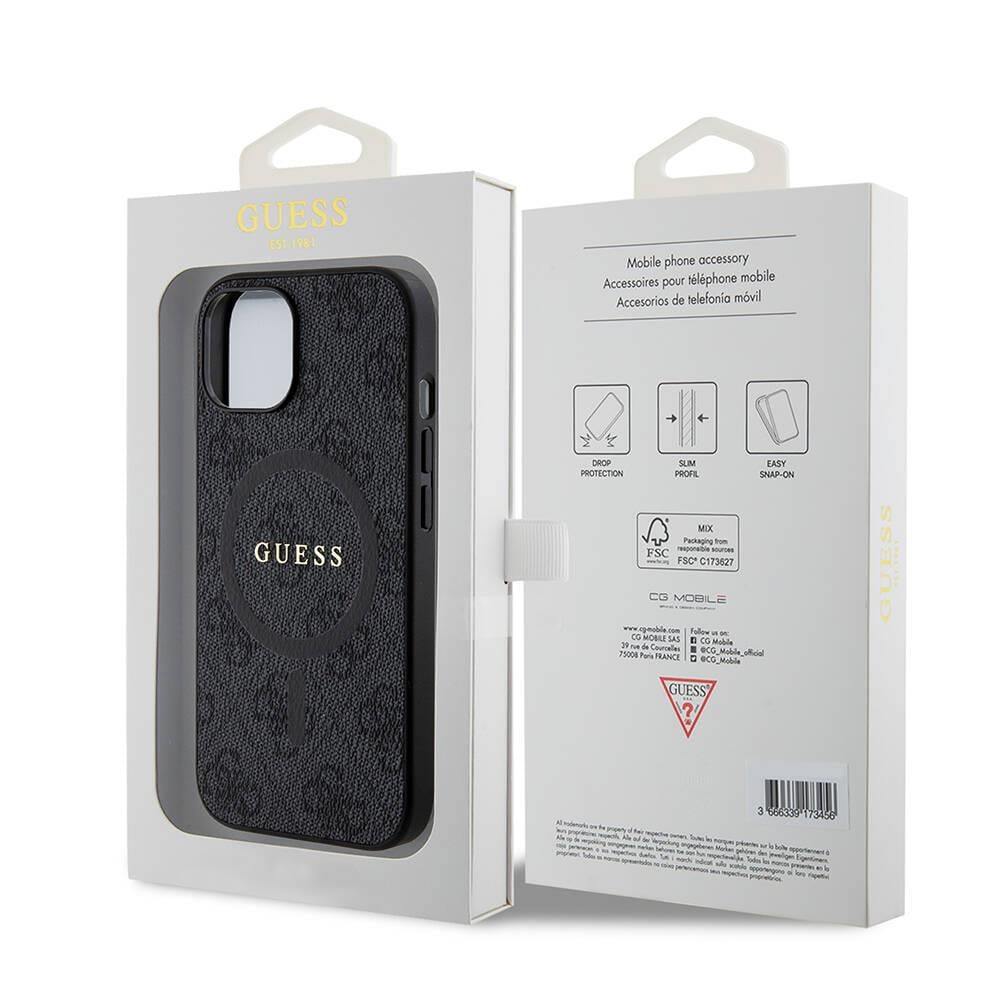 Apple iPhone 15 Kılıf Guess Orjinal Lisanslı Magsafe Şarj Özellikli 4G Desenli Yazı Logolu Kapak