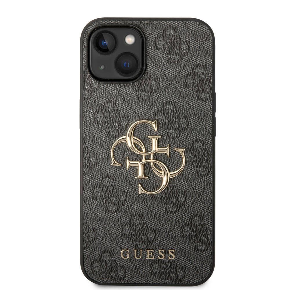 Apple iPhone 15 Kılıf Guess Orjinal Lisanslı PU Deri Yazı ve 4G Metal Logolu Desenli Kapak