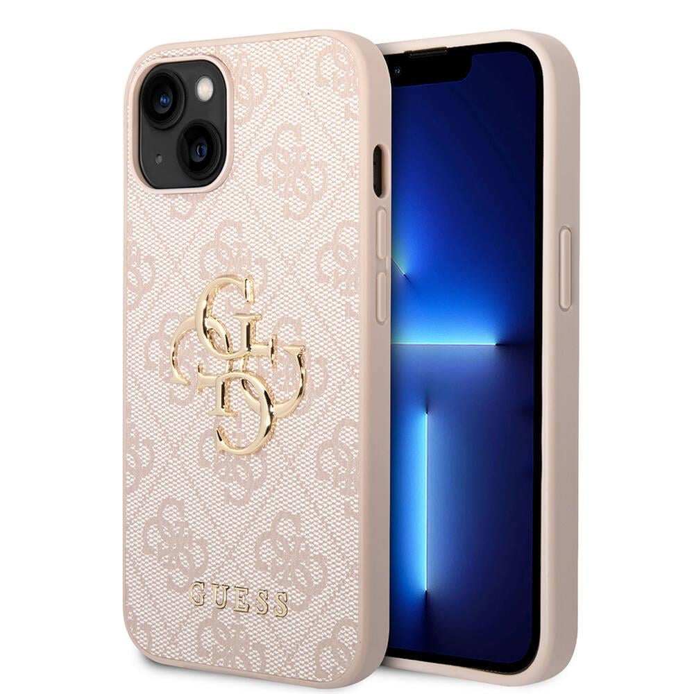 Apple iPhone 15 Kılıf Guess Orjinal Lisanslı PU Deri Yazı ve 4G Metal Logolu Desenli Kapak