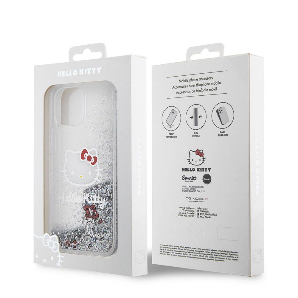Apple iPhone 15 Kılıf Hello Kitty Orjinal Lisanslı İkonik Sıvılı Glitter Kapak
