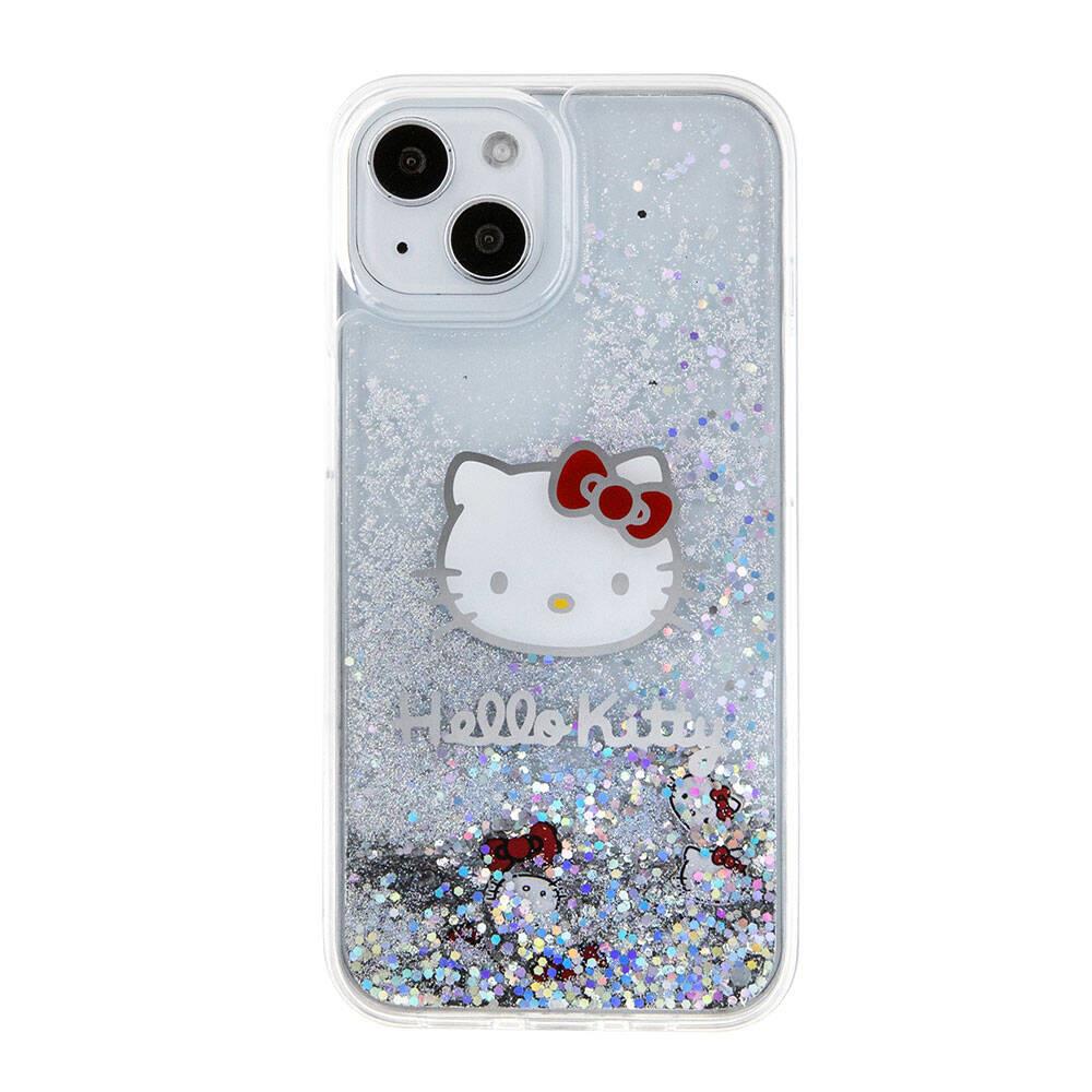 Apple iPhone 15 Kılıf Hello Kitty Orjinal Lisanslı İkonik Sıvılı Glitter Kapak