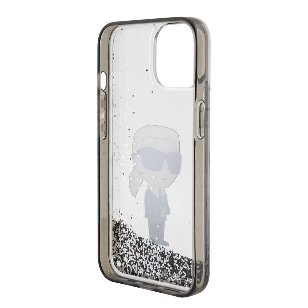 Apple iPhone 15 Kılıf Karl Lagerfeld İkonik Sıvılı Glitter Orjinal Lisanslı Kapak