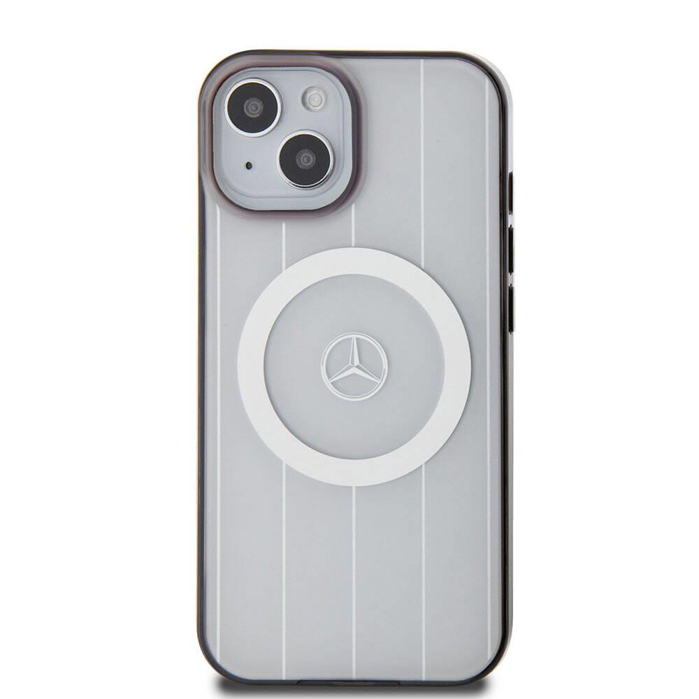 Apple iPhone 15 Kılıf Mercedes Benz Orjinal Lisanslı Magsafe Şarj Özellikli Çift Katmanlı Paralel Çizgi Desenli Kapak