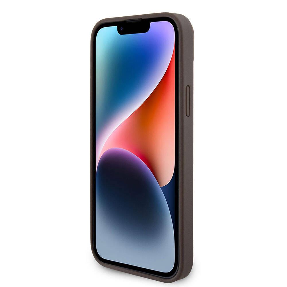 Apple iPhone 15 Plus Kılıf Guess Orjinal Lisanslı PU Deri Taşlı Üçgen Logo 4G Desenli Strass Kapak