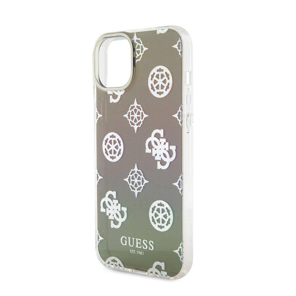 Apple iPhone 15 Plus Kılıf Guess Orjinal Lisanslı Desenli Yazı Logolu Askı İpli Holografik Glitter Peony Kapak
