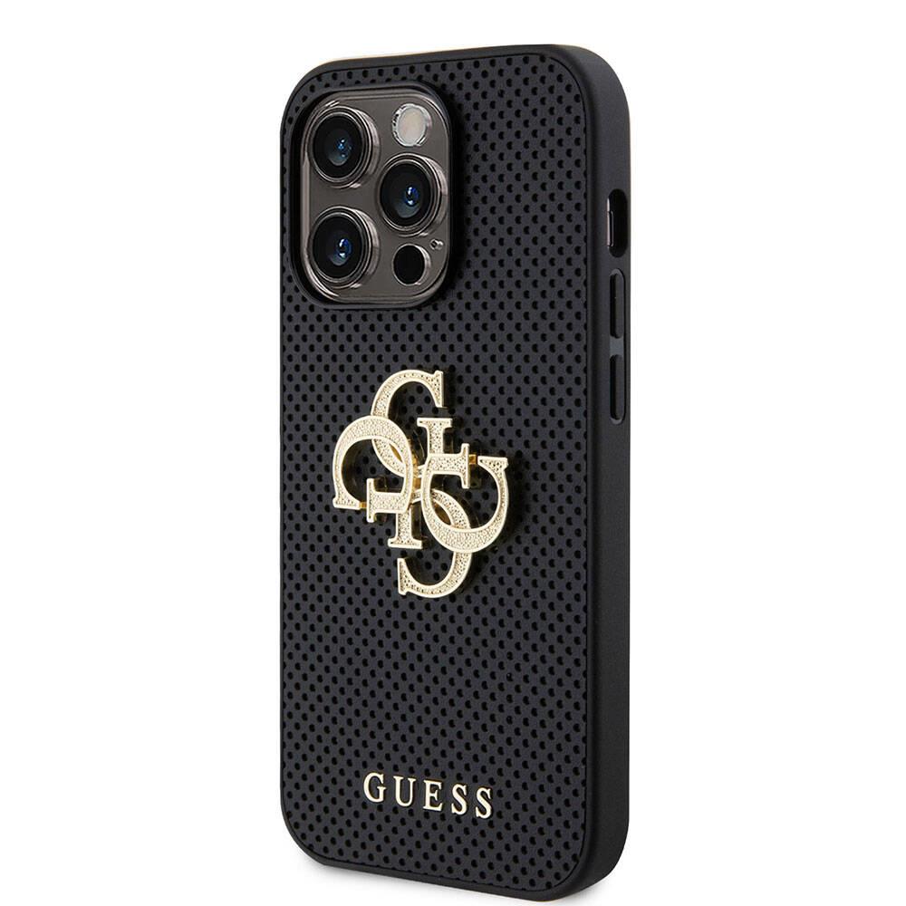 Apple iPhone 15 Pro Kılıf Guess Orjinal Lisanslı Delikli Yazı ve 4G Glitter Büyük Metal Logolu Kapak