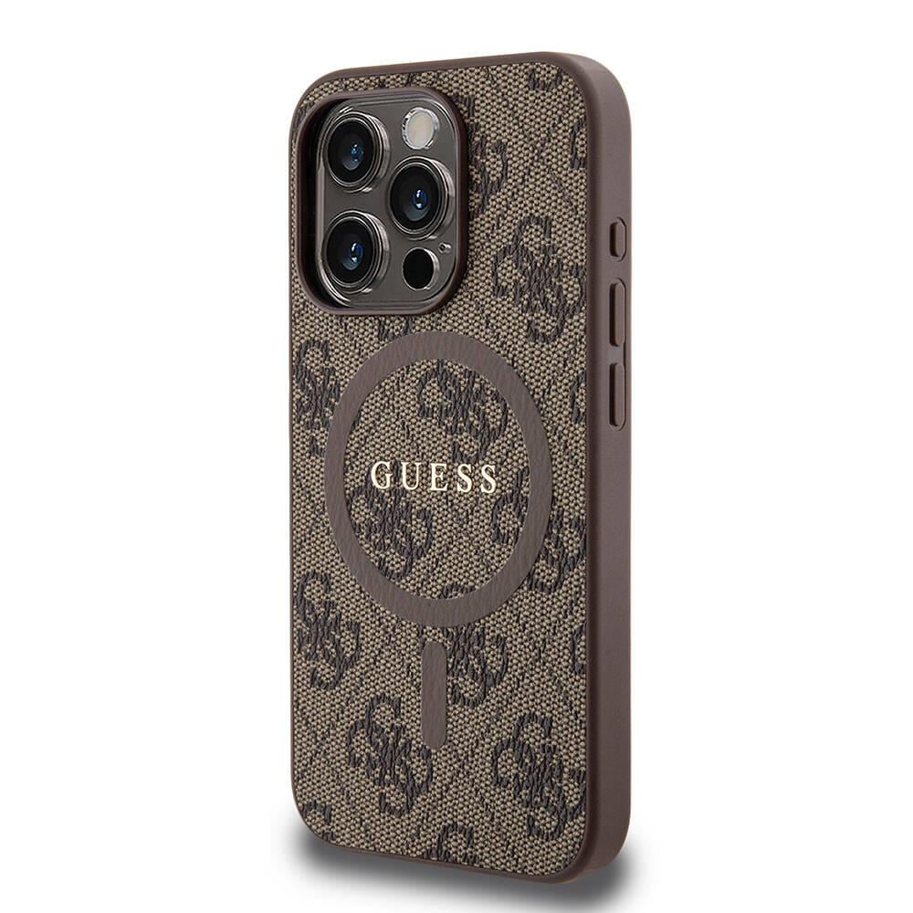 Apple iPhone 15 Pro Kılıf Guess Orjinal Lisanslı Magsafe Şarj Özellikli 4G Desenli Yazı Logolu Kapak