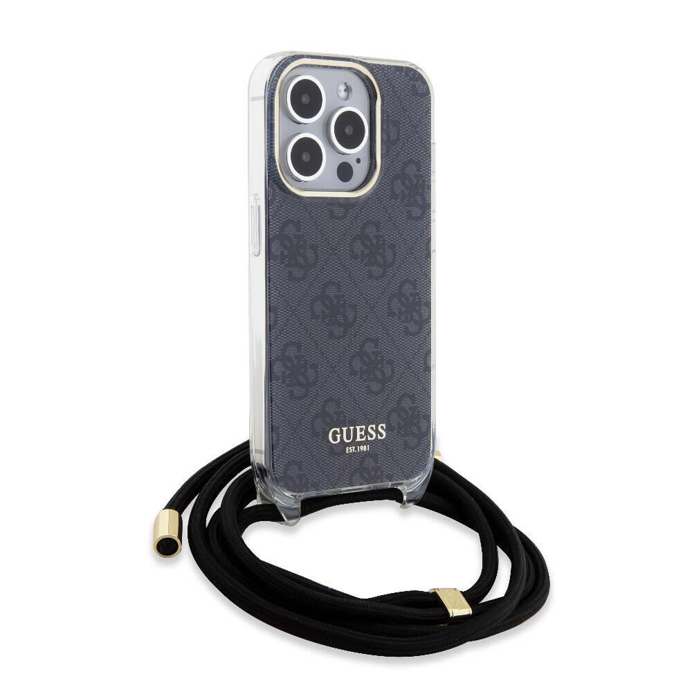 Apple iPhone 15 Pro Kılıf Guess Orjinal Lisanslı Çapraz Kordon 4G Desenli Kapak
