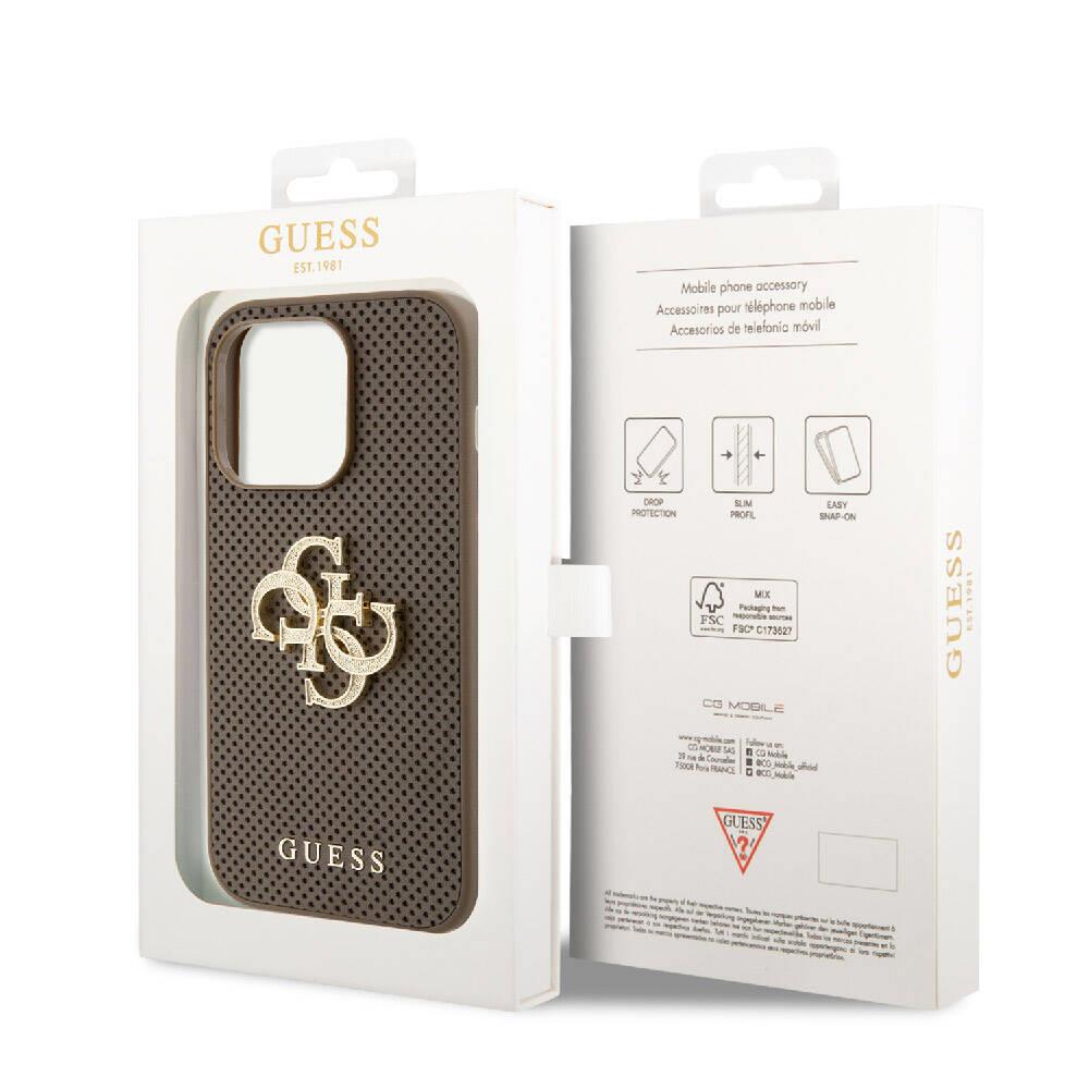 Apple iPhone 15 Pro Kılıf Guess Orjinal Lisanslı Delikli Yazı ve 4G Glitter Büyük Metal Logolu Kapak