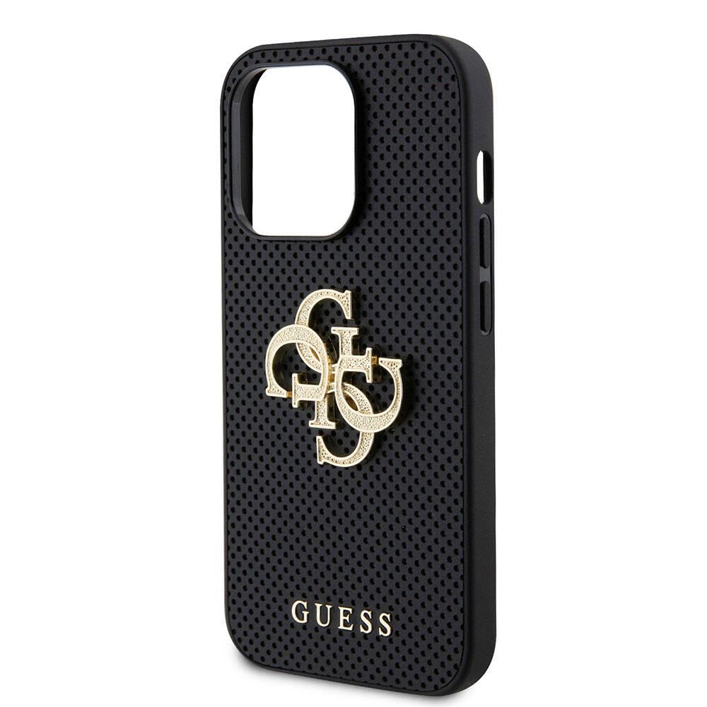 Apple iPhone 15 Pro Kılıf Guess Orjinal Lisanslı Delikli Yazı ve 4G Glitter Büyük Metal Logolu Kapak