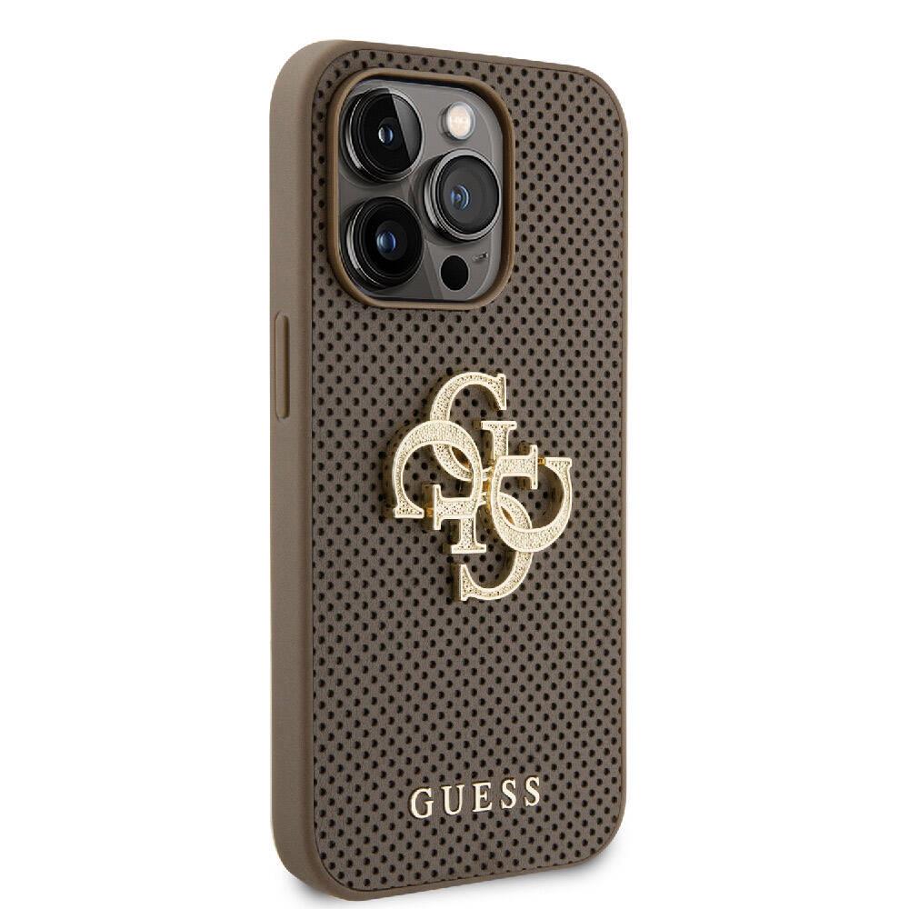 Apple iPhone 15 Pro Kılıf Guess Orjinal Lisanslı Delikli Yazı ve 4G Glitter Büyük Metal Logolu Kapak
