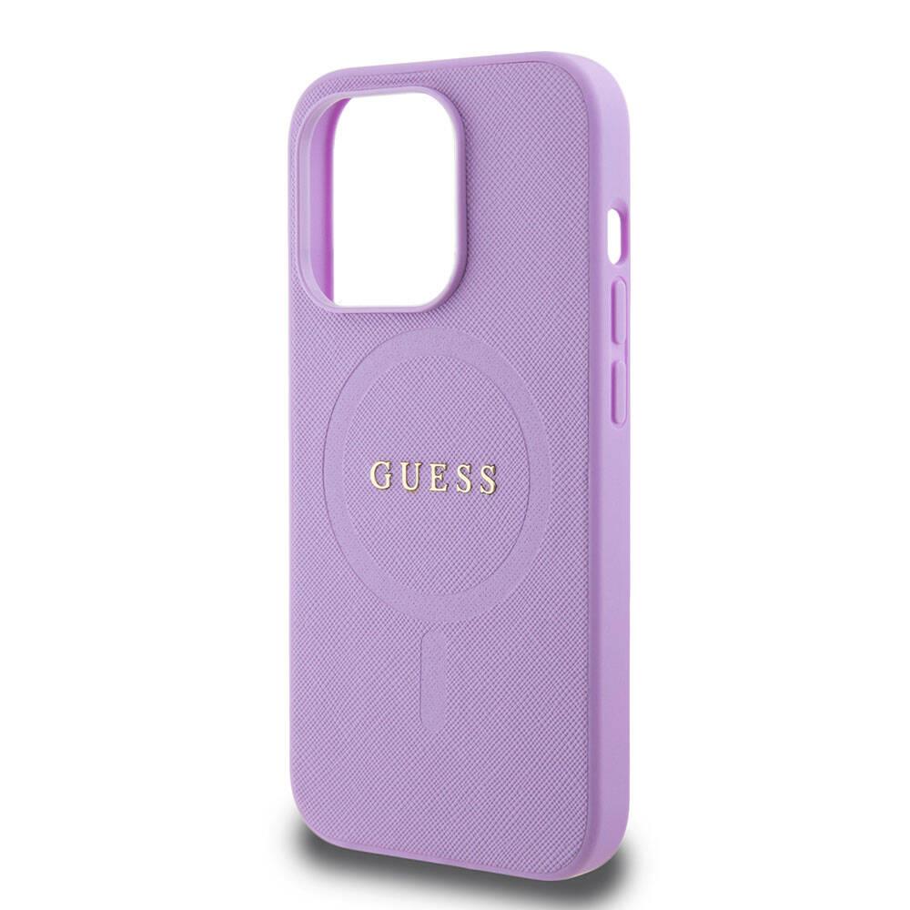 Apple iPhone 15 Pro Kılıf Guess Orjinal Lisanslı Magsafe Şarj Özellikli Yazı Logolu Saffiano Kapak