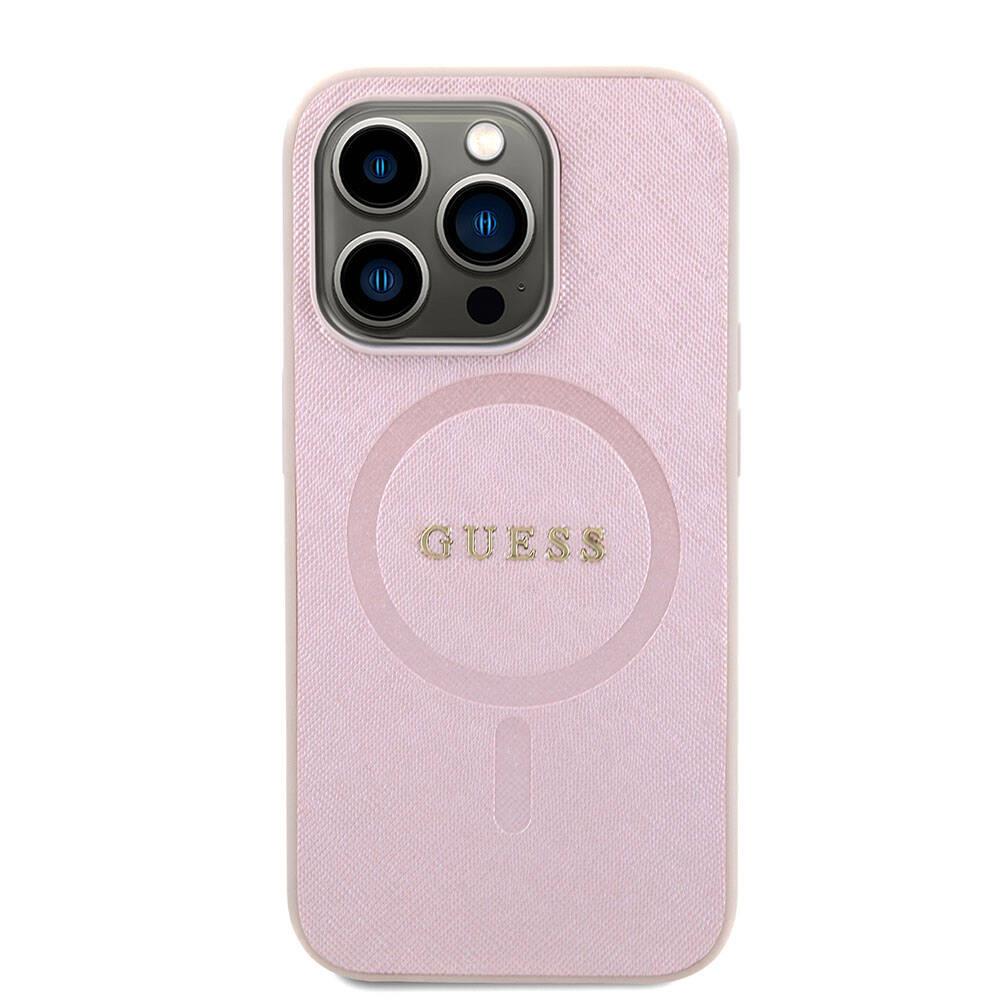 Apple iPhone 15 Pro Kılıf Guess Orjinal Lisanslı Magsafe Şarj Özellikli Yazı Logolu Saffiano Kapak