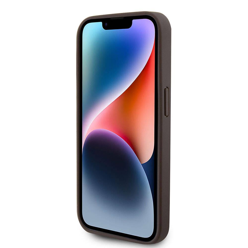 Apple iPhone 15 Pro Kılıf Guess Orjinal Lisanslı PU Deri Taşlı Üçgen Logo 4G Desenli Strass Kapak