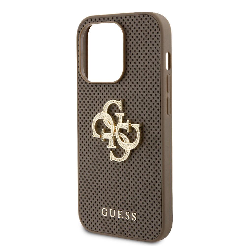 Apple iPhone 15 Pro Kılıf Guess Orjinal Lisanslı Delikli Yazı ve 4G Glitter Büyük Metal Logolu Kapak