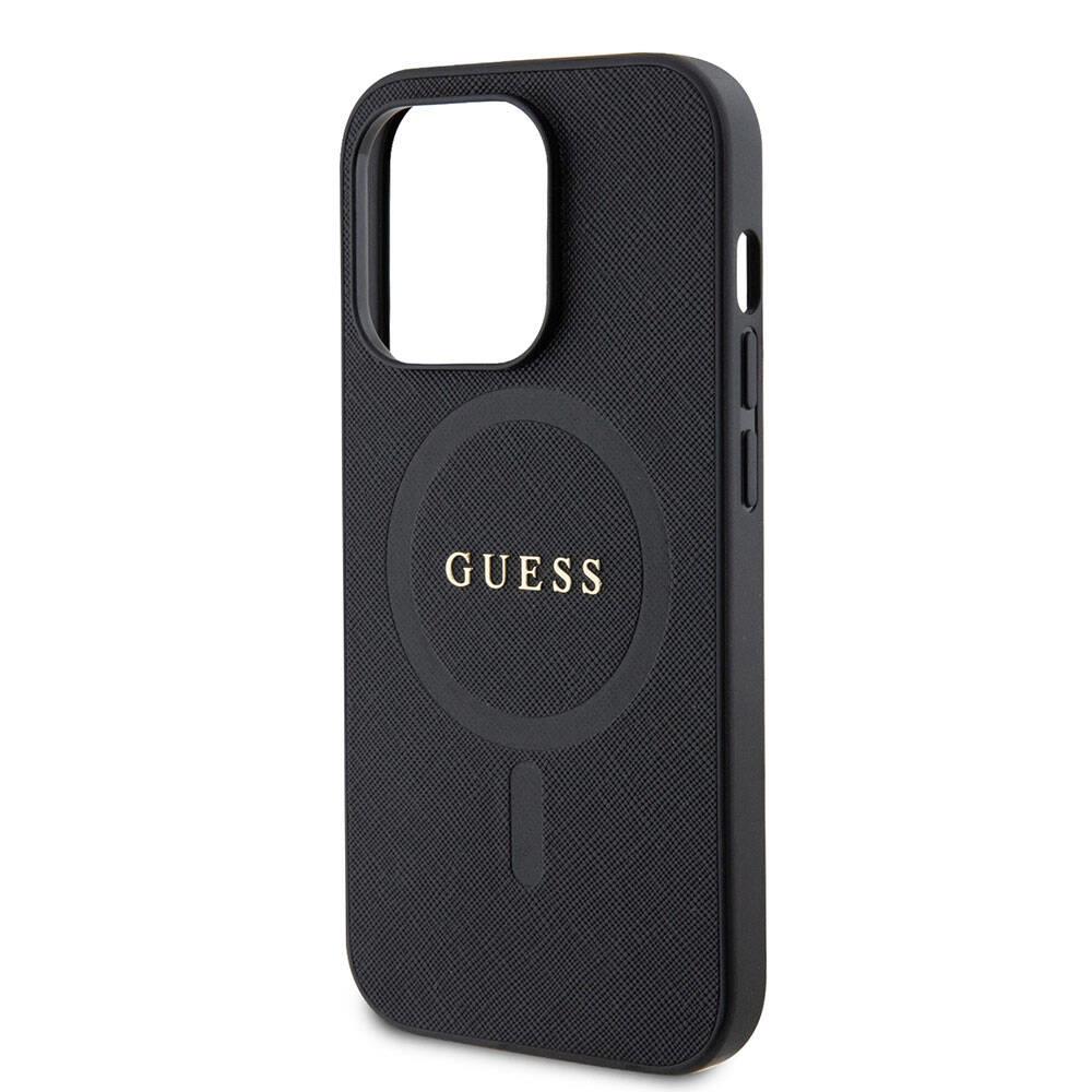 Apple iPhone 15 Pro Kılıf Guess Orjinal Lisanslı Magsafe Şarj Özellikli Yazı Logolu Saffiano Kapak