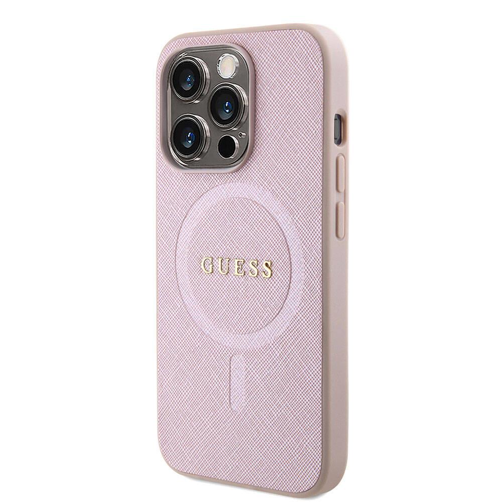 Apple iPhone 15 Pro Kılıf Guess Orjinal Lisanslı Magsafe Şarj Özellikli Yazı Logolu Saffiano Kapak