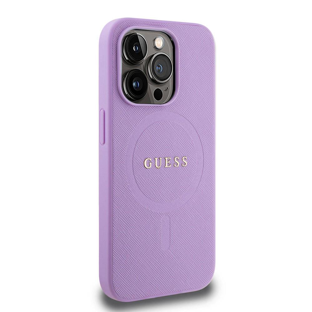 Apple iPhone 15 Pro Kılıf Guess Orjinal Lisanslı Magsafe Şarj Özellikli Yazı Logolu Saffiano Kapak