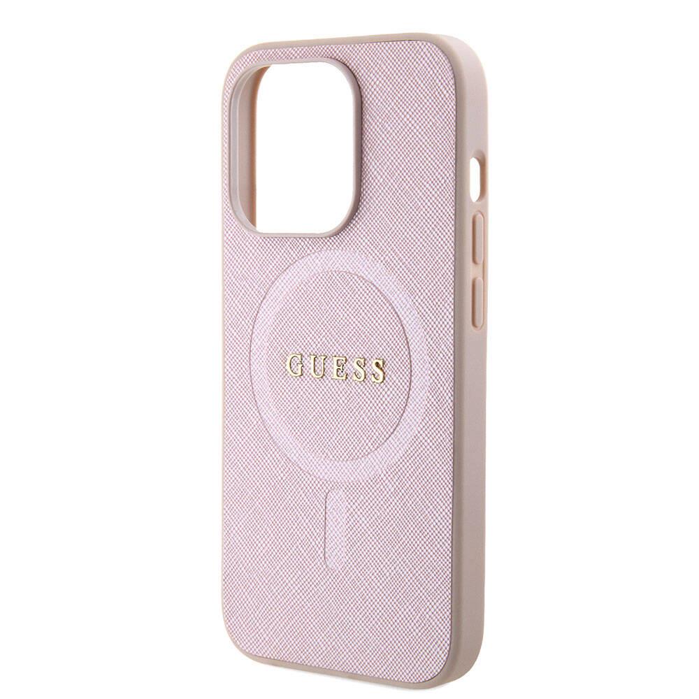 Apple iPhone 15 Pro Kılıf Guess Orjinal Lisanslı Magsafe Şarj Özellikli Yazı Logolu Saffiano Kapak