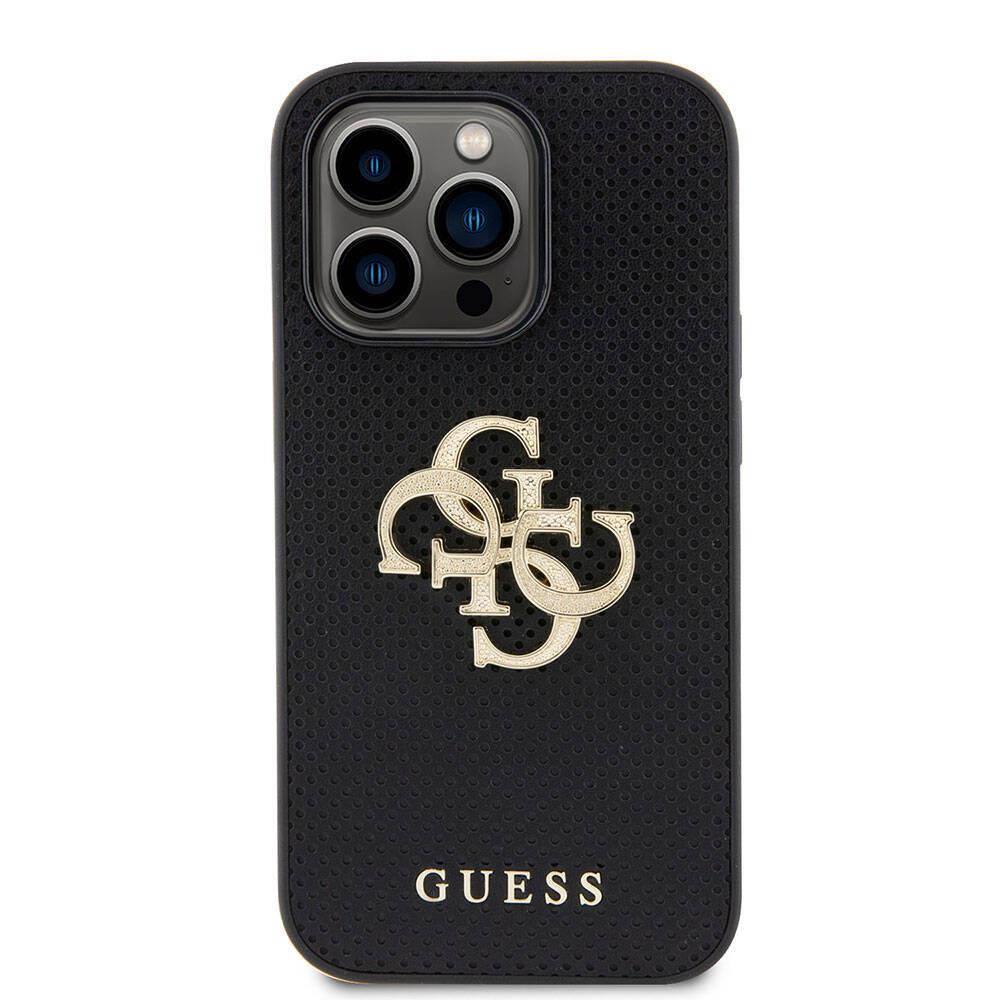 Apple iPhone 15 Pro Kılıf Guess Orjinal Lisanslı Delikli Yazı ve 4G Glitter Büyük Metal Logolu Kapak