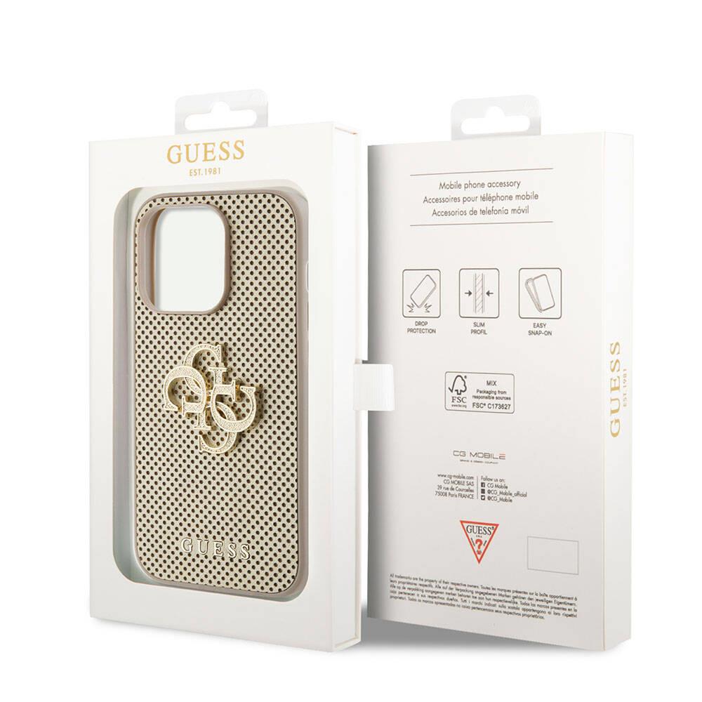 Apple iPhone 15 Pro Kılıf Guess Orjinal Lisanslı Delikli Yazı ve 4G Glitter Büyük Metal Logolu Kapak